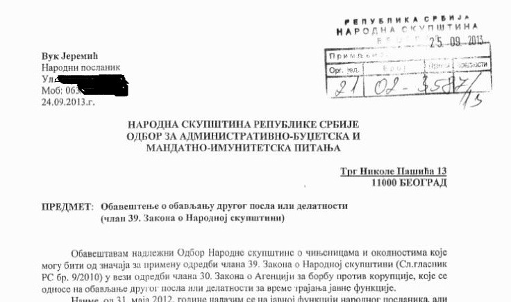 In September 2013th, Jeremic requested permission from the relevant committee of the Serbian Parliament to sign a contract with CEFC. The letter states that the area of its operation will be Africa and Latin America. Today, when corrupt officials in Africa arrested his employer Patrick Ho and close associate Sheik Gadio, contrary to the then letter, Jeremic denies that the CEFC advised on business in Africa
